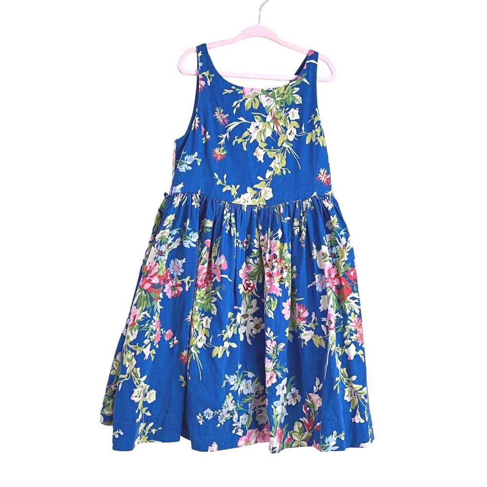 Polo Ralph Lauren Floral Dress 6 Girls Pockets Cotton Blue Sun Dress Cottagecore